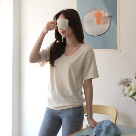 이런 상품 어때요? 여성 스판 무지 반팔 티셔츠 베이직 사계절 이너 유넥 반팔티 덴즈