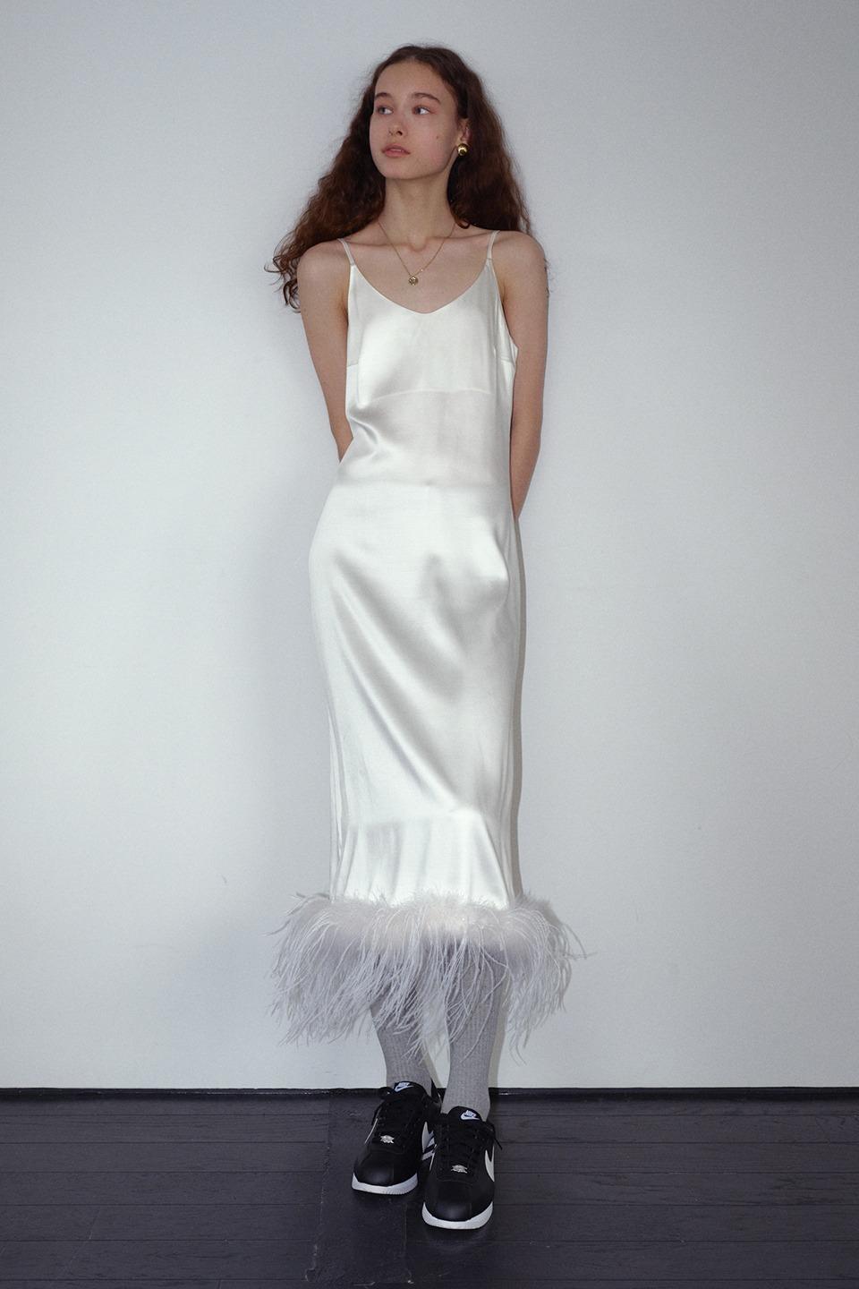 Luz Ostrich Hair Slip Dress / Ivory