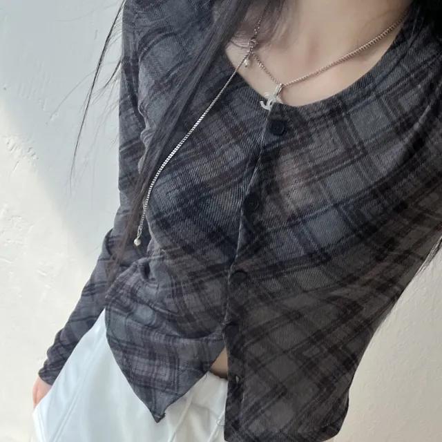 빈티지 체크 가디건