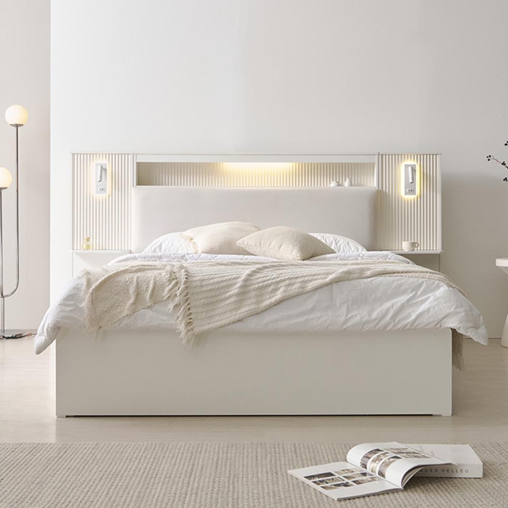 [신학기특가!](출시EVENT) 루카 LED 패브릭 헤드 빅수납 호텔식 침대 프레임 Q