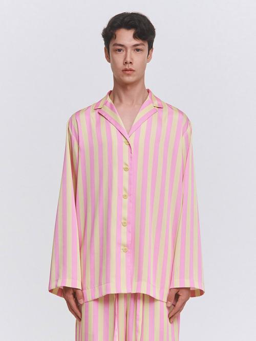 Wide Pajama Open Collar Shirt _ Stripe