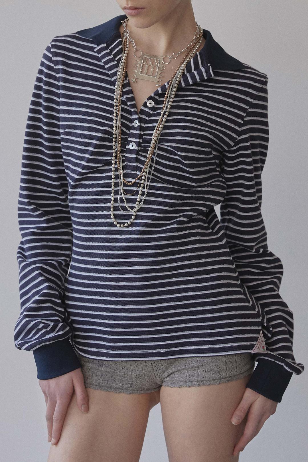 Shirring Tennis Shirt Navy