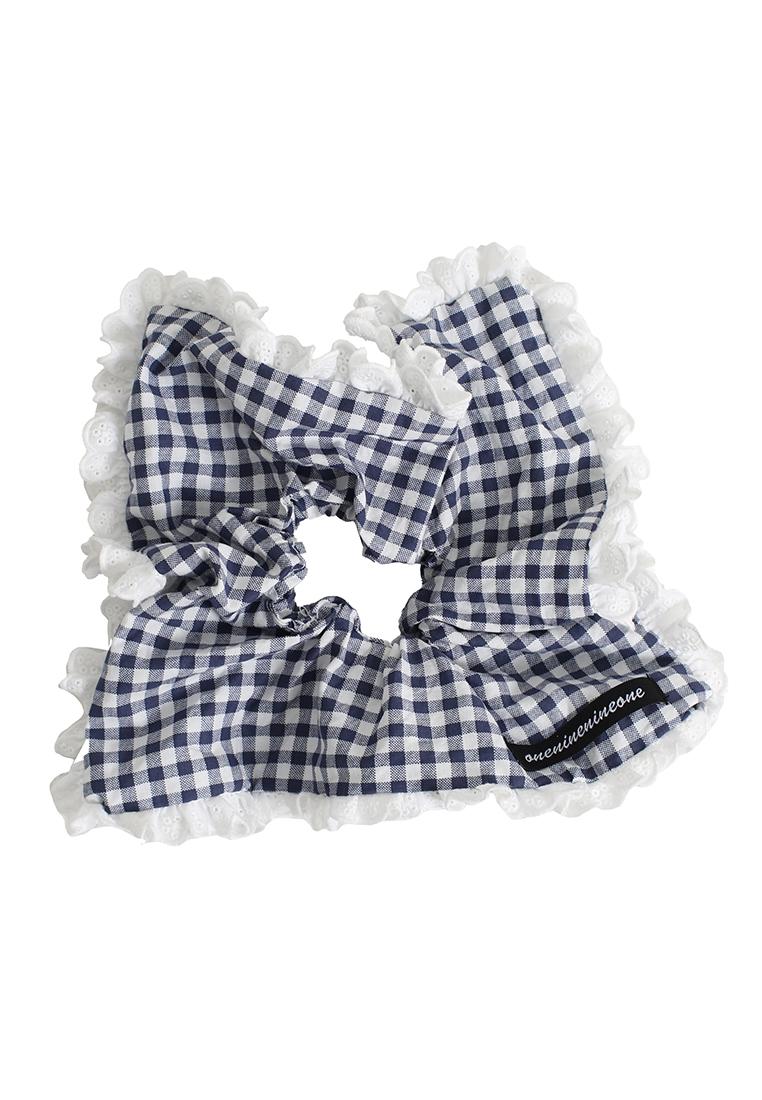 SQUARE LACE SCRUNCHIE_ CHECK NAVY