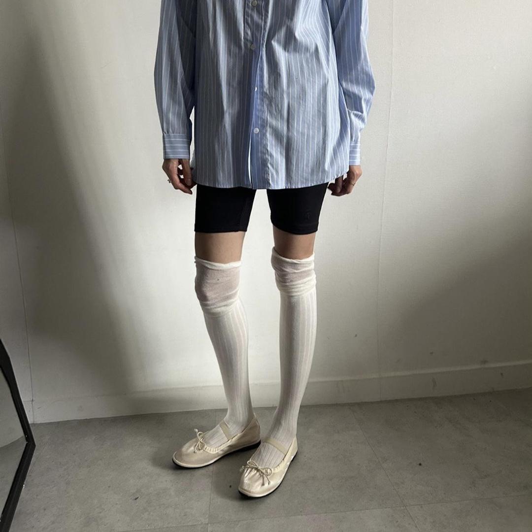 시클리 허벅지중간까지!! 🧦 3col 롱 하이 니삭스 골지 시스루 화이트 오버 니하이 삭스 레그워머 허벅지 양말 스타킹 차콜 무릎양말 레이어드니삭스