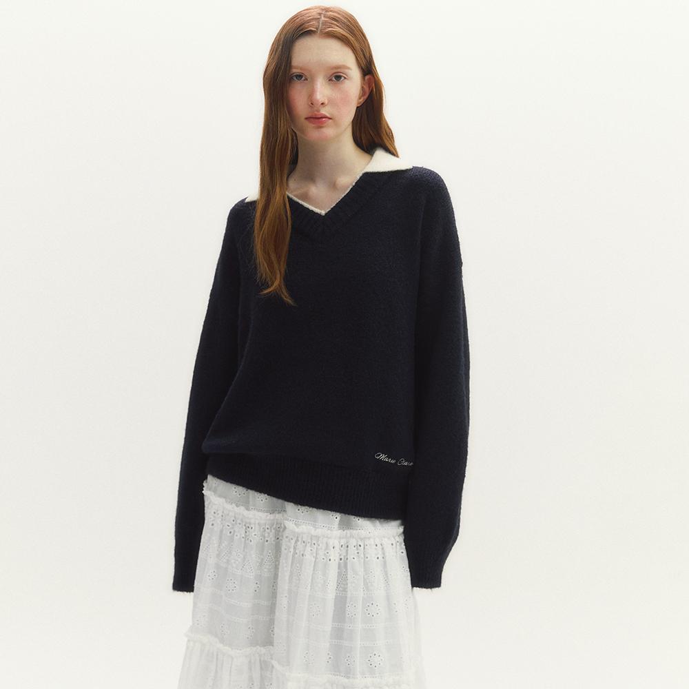 마리끌레르 몽글 레이어드 브이넥 카라 니트(MAFDKN08MNY)