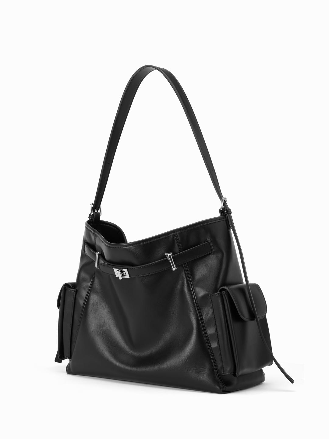 DOUBLE POCKETS SQUARE BUCKLE TOTE BAG