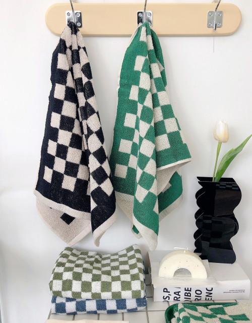 체커보드 페이스 타올 레트로 아가일 체크 세안 수건 타월