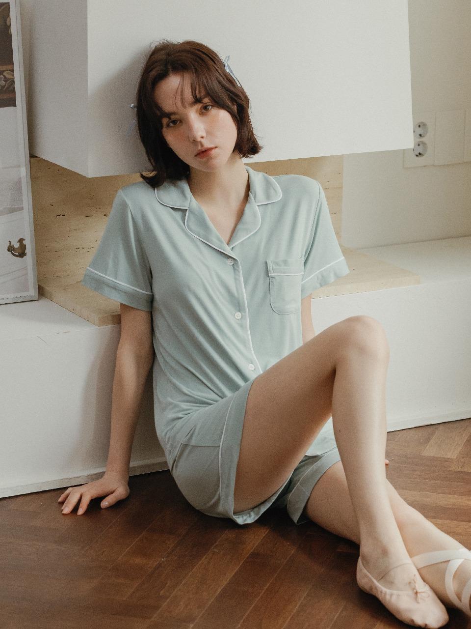 마이크로모달 반팔 파자마 - Mint blue