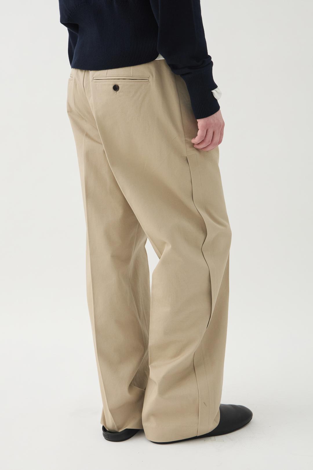 SIDE-TUCK COTTON TROUSERS - TAUPE BEIGE