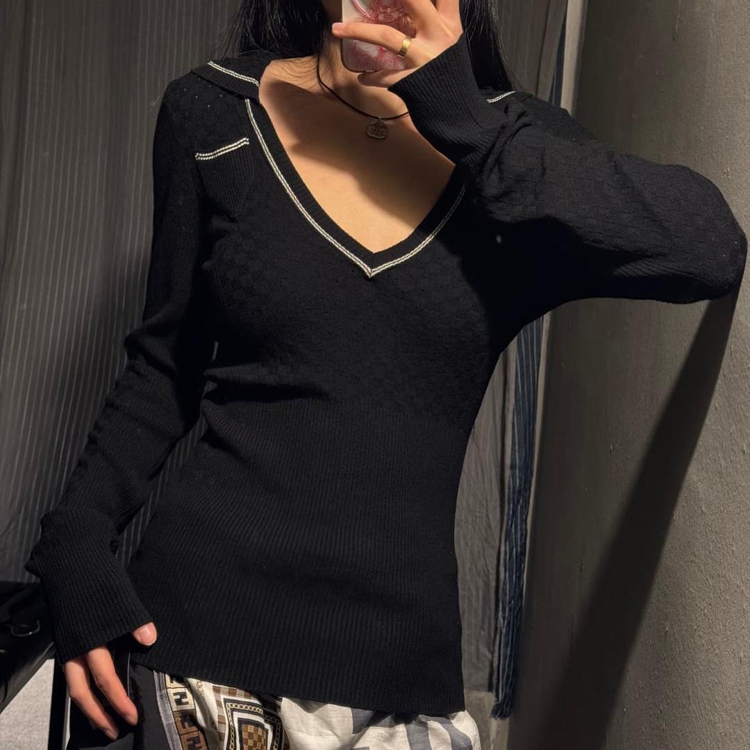 디젤 블랙 화이트 라이닝 브이넥 레이온혼방 긴팔 티셔츠 롱슬리브 S | 후루츠패밀리