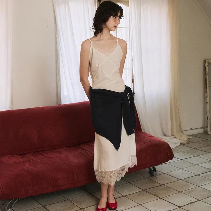 Silky Jacquard Lace Dress (Cream)