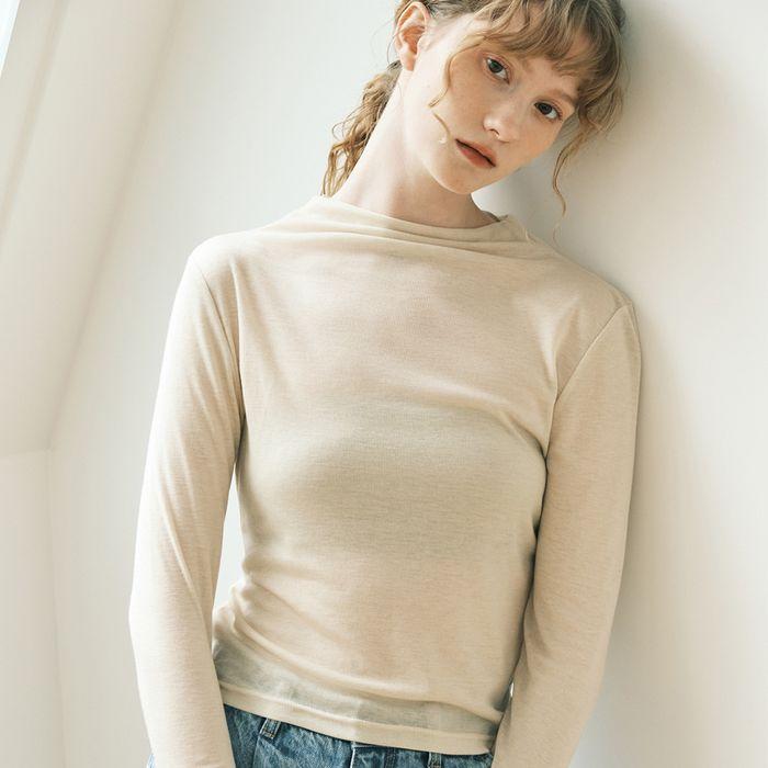 하프넥 시스루 티셔츠 (베이지)