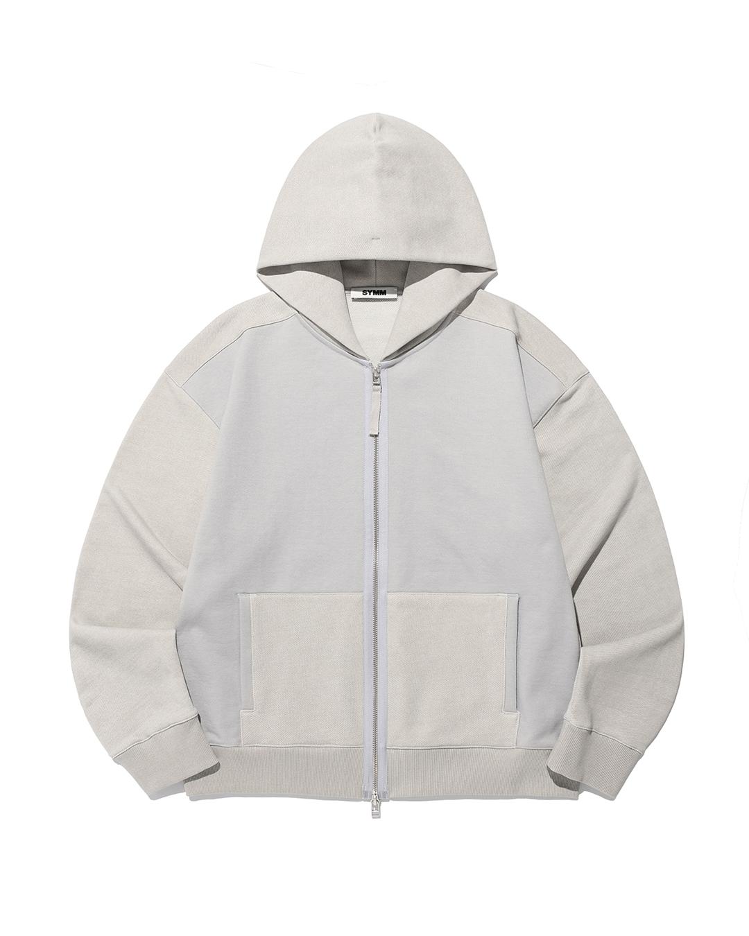 Paneled Zip Hoodie (Light Grey)