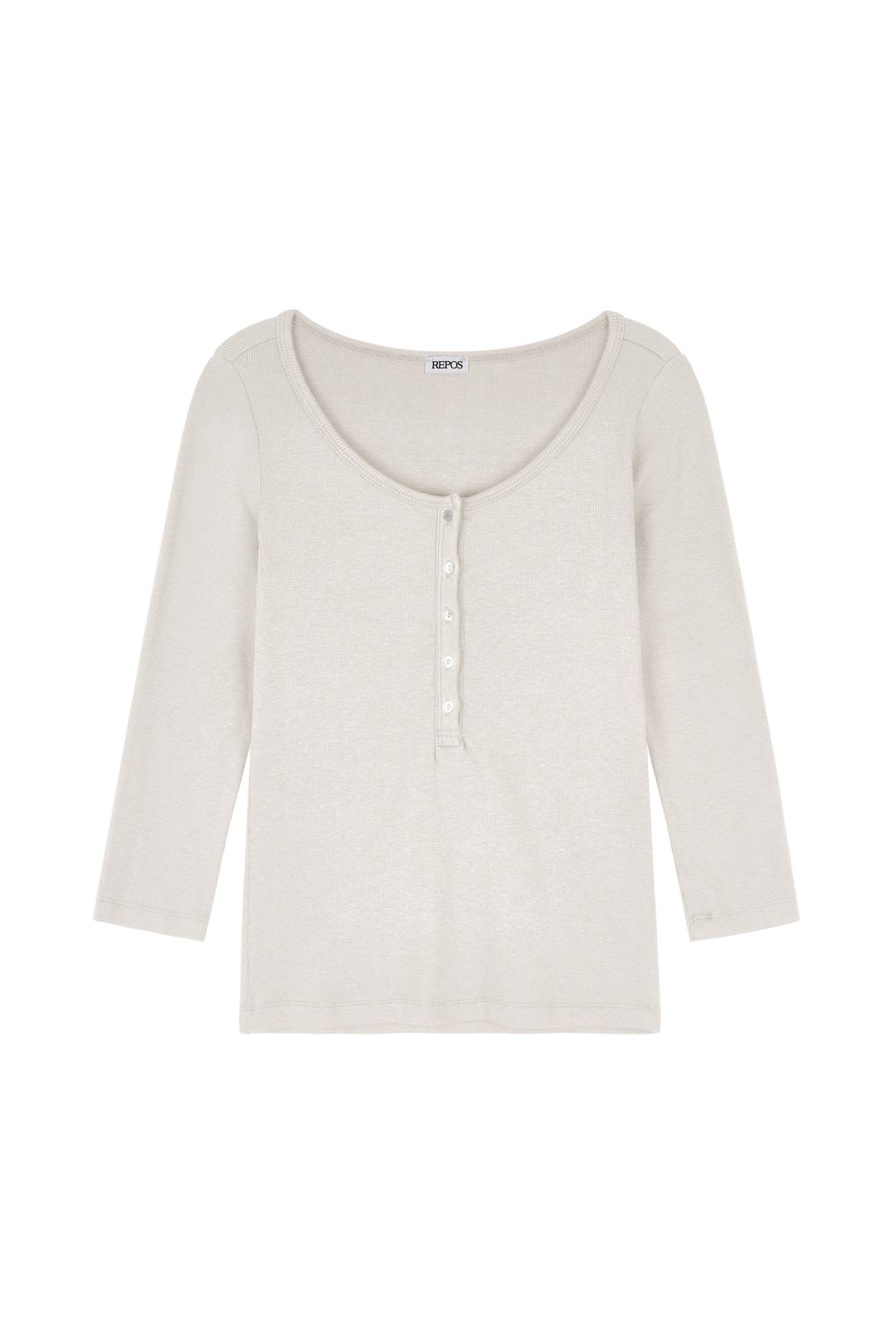 DEEP LINE HENRY NECK T-SHIRTS (PALE GREY)