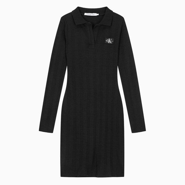 [캘빈클라인진] 여성 로고 뱃지 폴로 카라 립 원피스 (J220352-BEH)