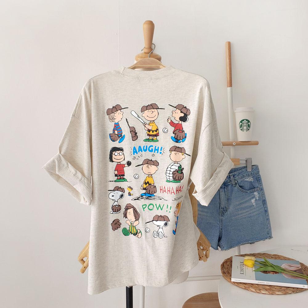[무배]귀여운 캐릭터 프린트 박스 반팔 스누피티셔츠 데일리룩