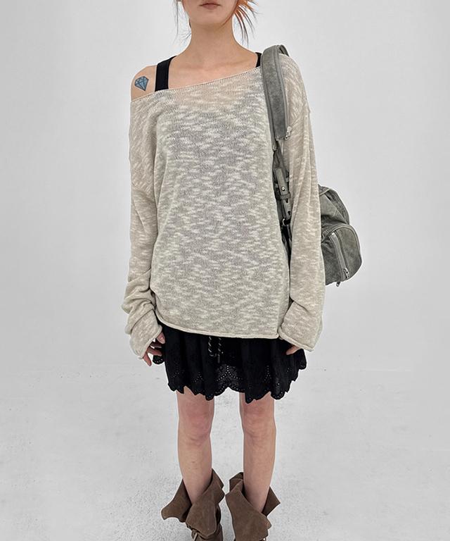 블랙업 카낭 컷아웃 루즈핏 보트넥 썸머 긴팔니트