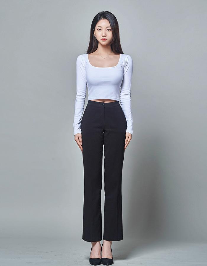 2022 [U-우먼] 슬림핏 와이드유넥 크롭 긴팔 티셔츠