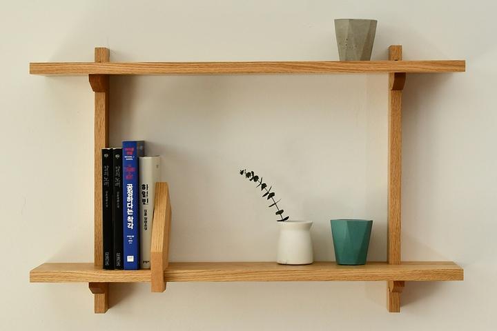 2단 나무 벽걸이 선반 심플한 원목 선반