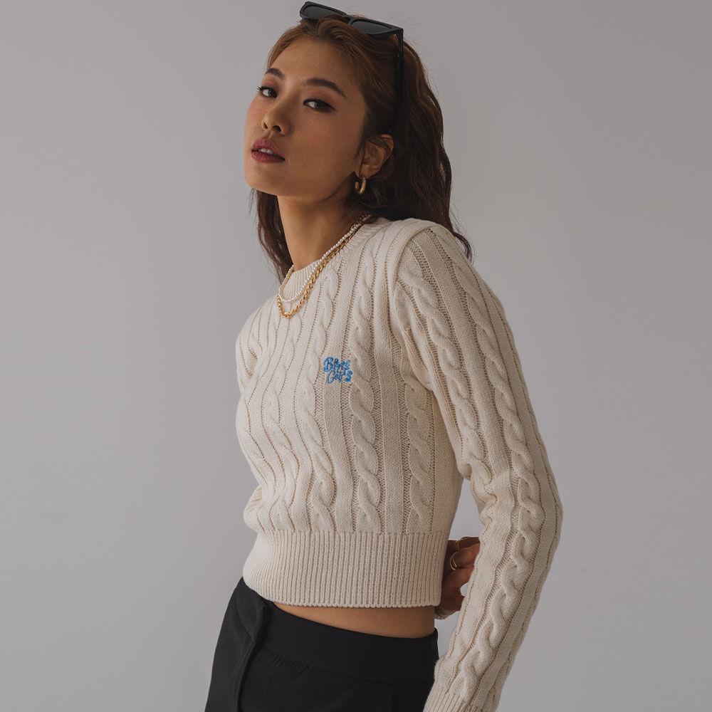 Cotton Cable Crop Knit-Cream
