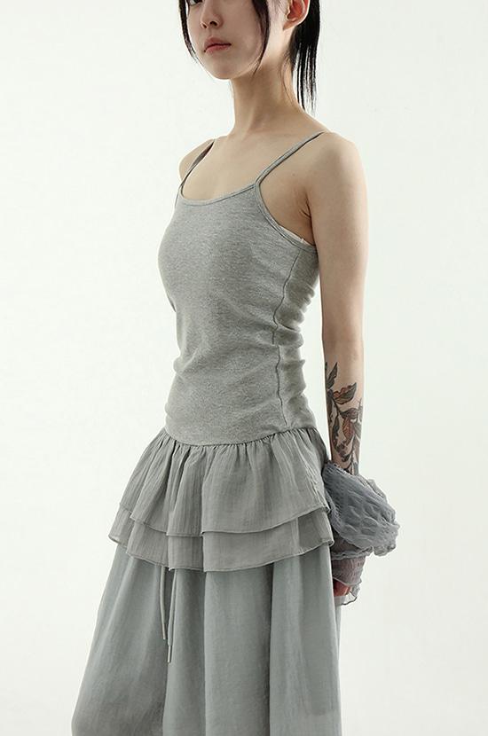 쉬폰 캉캉 슬리브리스 탑