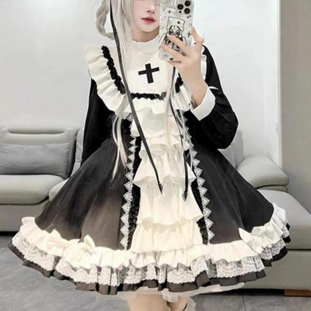 고딕 로리타 고스로리 수녀 할로윈 코스튬 고스룩 원피스