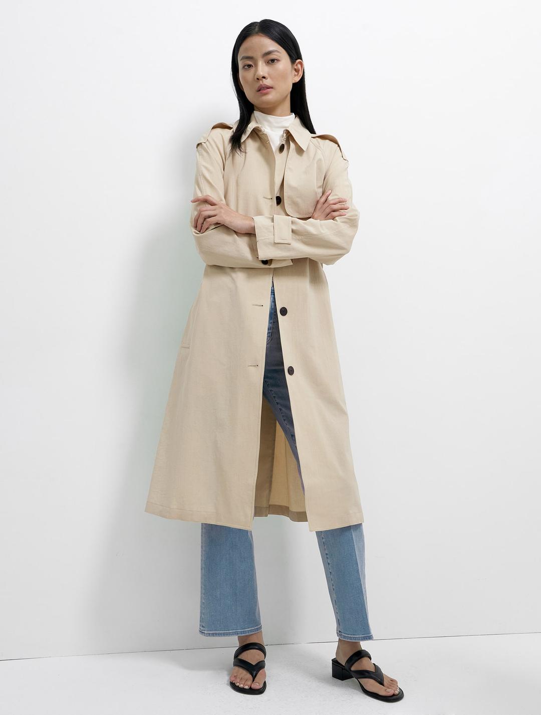 Women Crisp Poly Single Breasted Trench - Buff