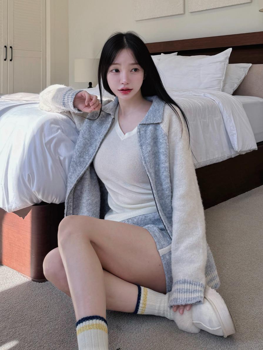 울 니트 트레이닝 바시티 집업