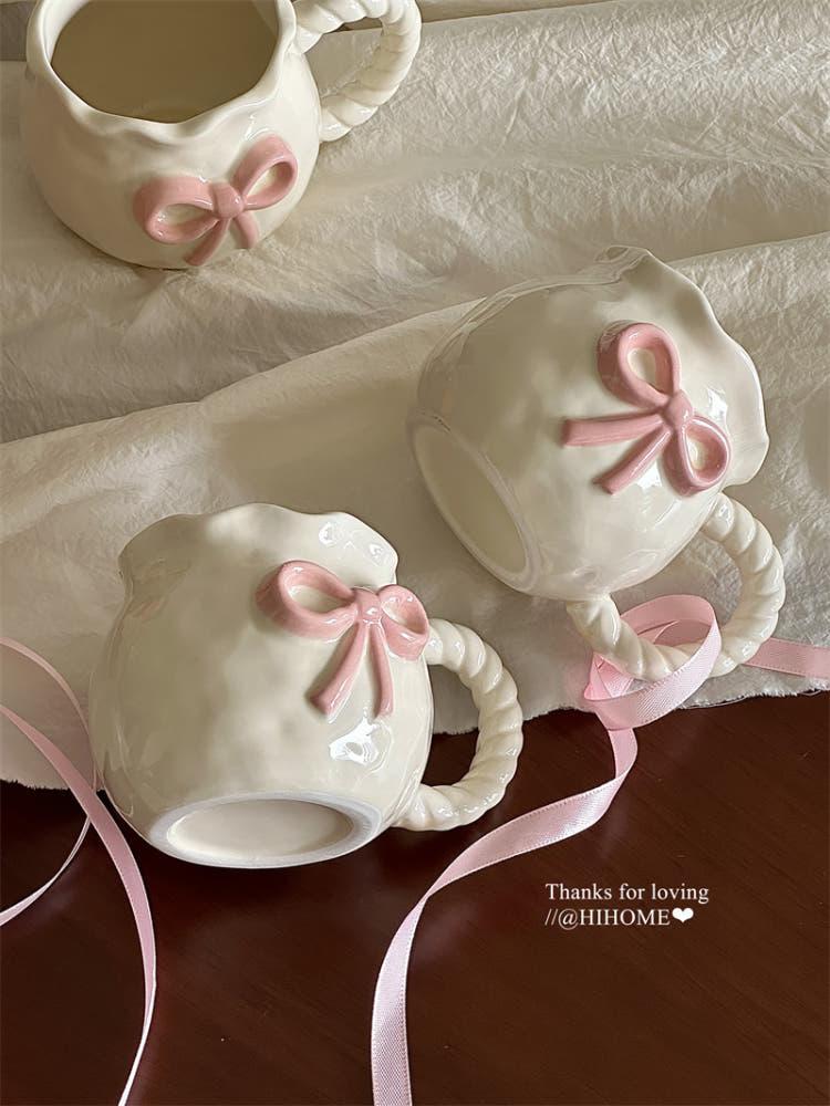 리본 머그컵 홈카페컵 귀여운 요거트볼