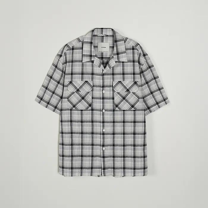 CREASE CHECKED HALF SHIRT - GREYISH BLACK