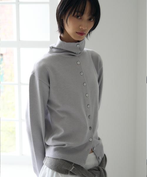 아뜰리에 하이넥 버튼 가디건 [purple gray]