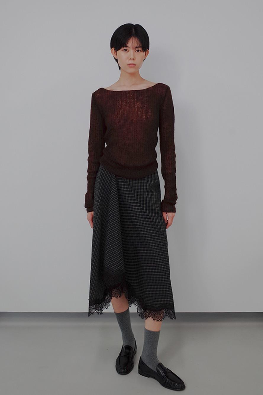 [예약배송] Asymmetrical Cotton Lace Skirt_Check