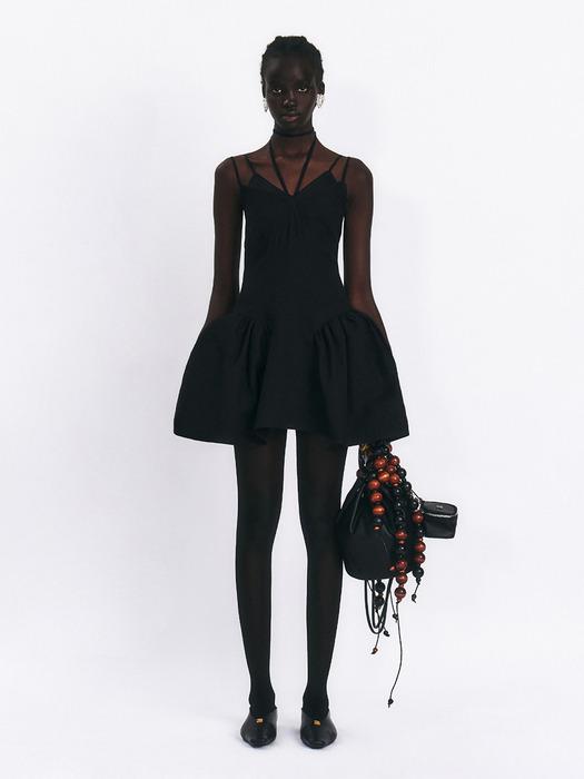 STRAPPY MINI DRESS NECK STRAP TIE - BLACK