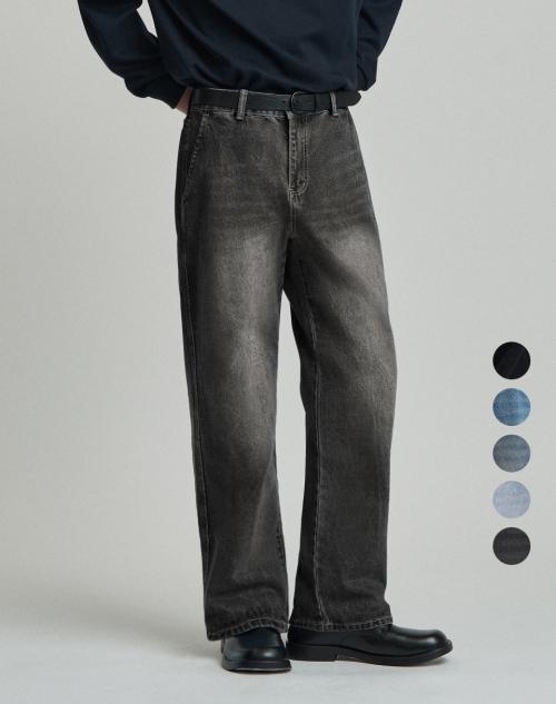 [기모/사계절] 릴렉스 세미 와이드 데님 팬츠 (5color)