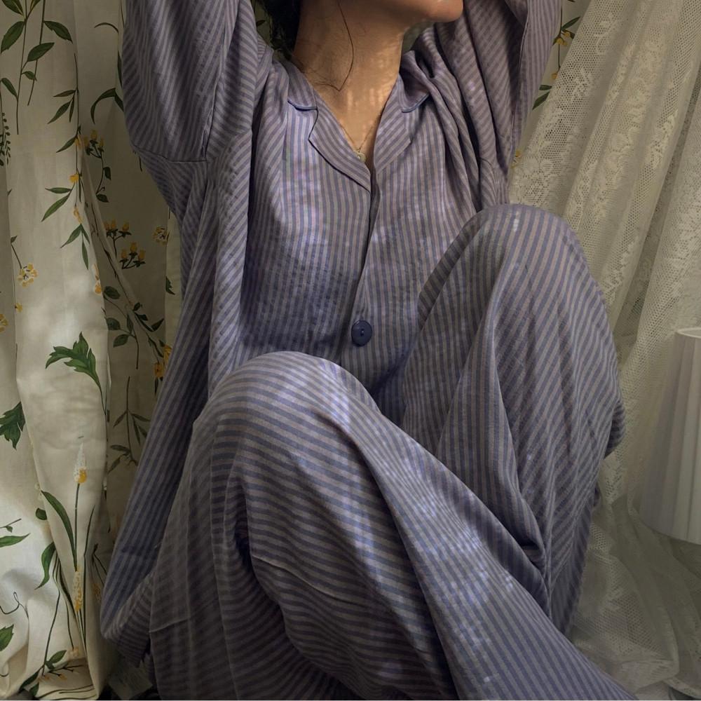 국산 스트라이프 긴팔 긴바지 커플 면 빅사이즈 홈웨어 우정 패밀리 잠옷세트 여성 남성