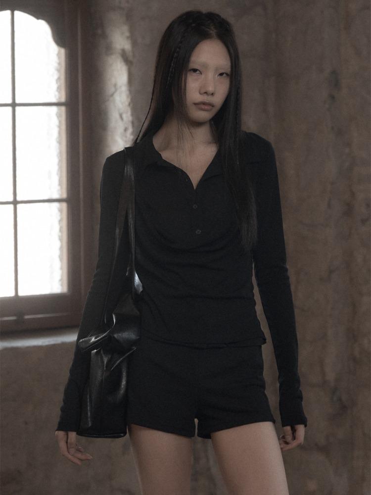 [mnem] Cowl Bustier Shirt Set (black)