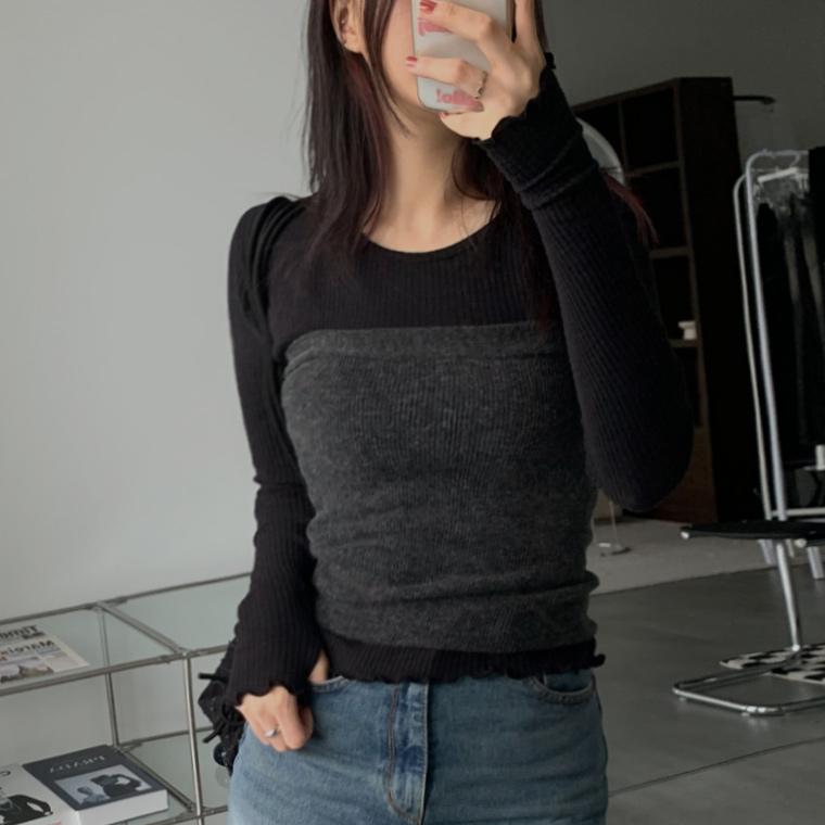 [당일발송] 슬림 레이어드 크롭 니트 튜브탑 뷔스티에 5color