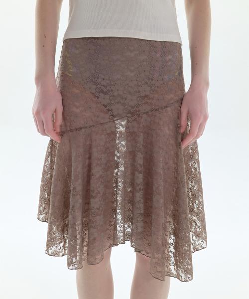 플로럴 레이스 스커트_브라운