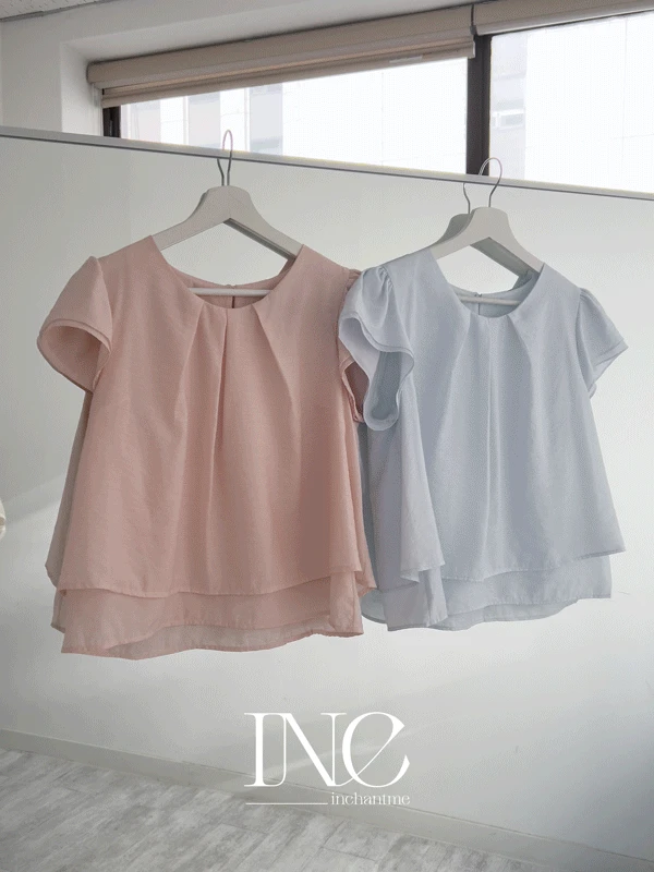 [컬러추가ෆ] 플레인 레이어드 반팔 블라우스 (2C)