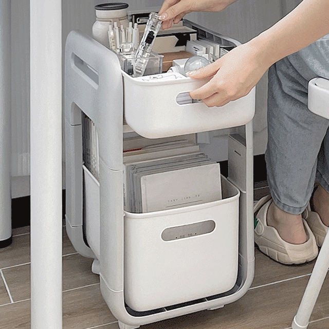 라운드 엣지 2단 수납함 이동식 트롤리 데스크 책상 정리 정리함 보관함 화장품 간식 보관 서랍 다용도 슬라이드 선반 데스크테리어 생활 소품 수납 감성 인테리어 서류정리