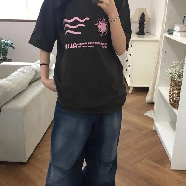 오버핏 빈티지 레터링 프린팅 y2k 캐주얼 선셋 반팔티