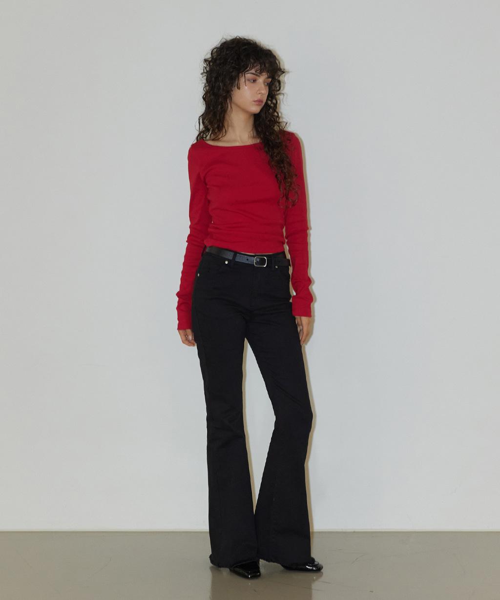 Mid-Rise Boot Cut Pants Black