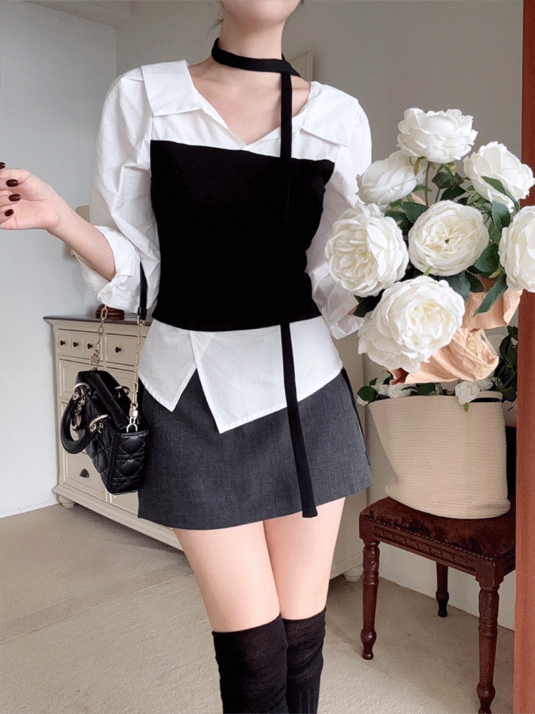 (하객룩) 이프유 타이 셔츠 블라우스