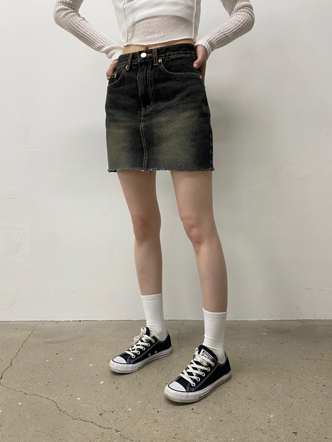 [5,000장판매] 로케 빈티지워싱 다크데님 미니스커트