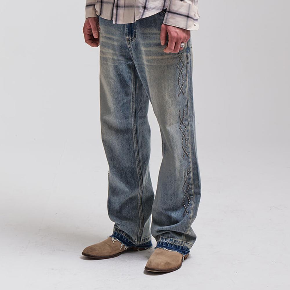 WESTERN STUD DENIM PANTS (LIGHT BULE)