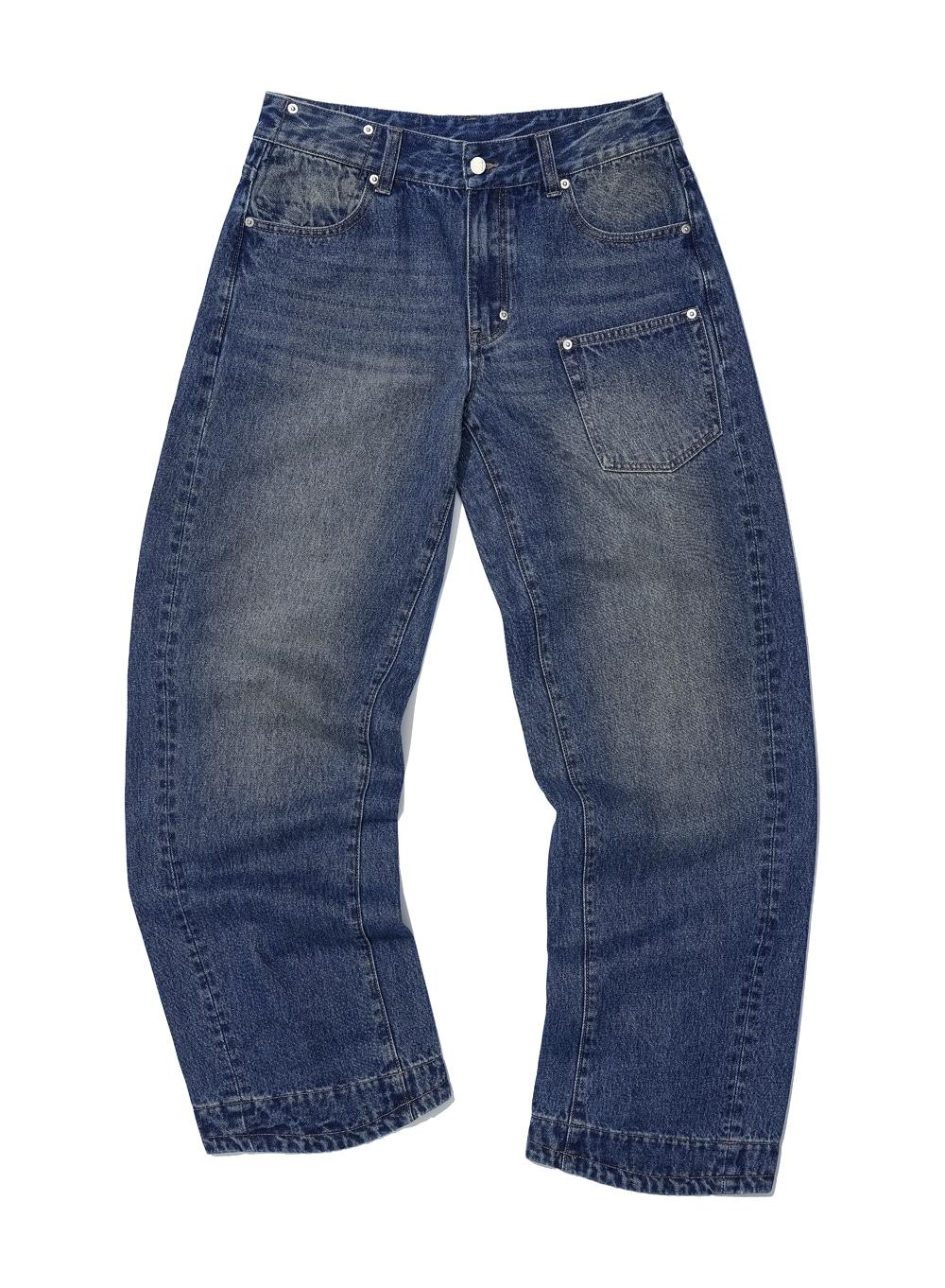 [WOMEN] POCKET CINCH-BACK CURVED JEANS_DARK BLUE