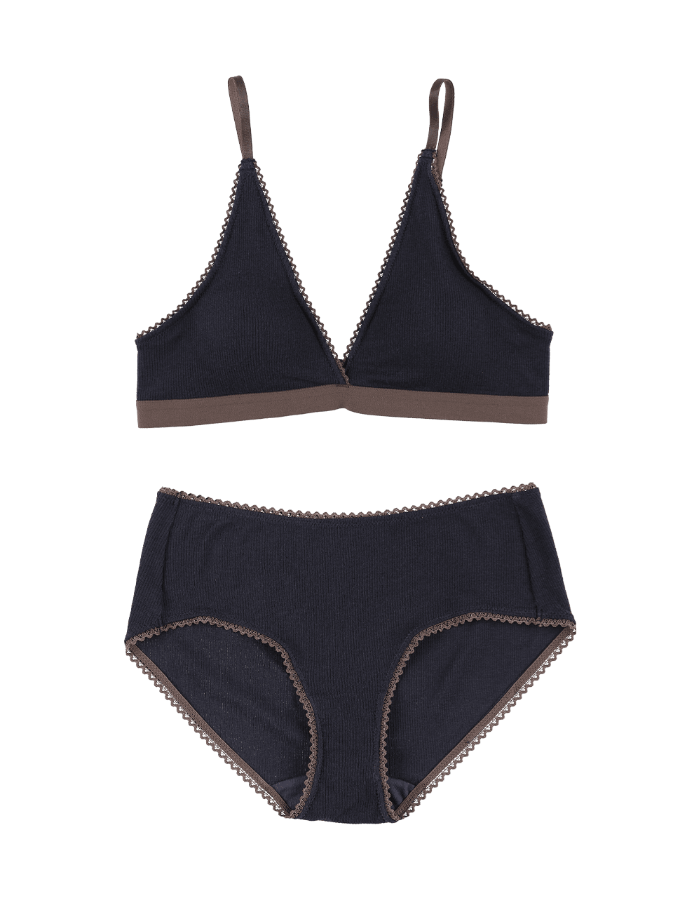 (set) Triangle ribbed tencel set in Midnight (삼각 미드나잇 브라1+팬티1)