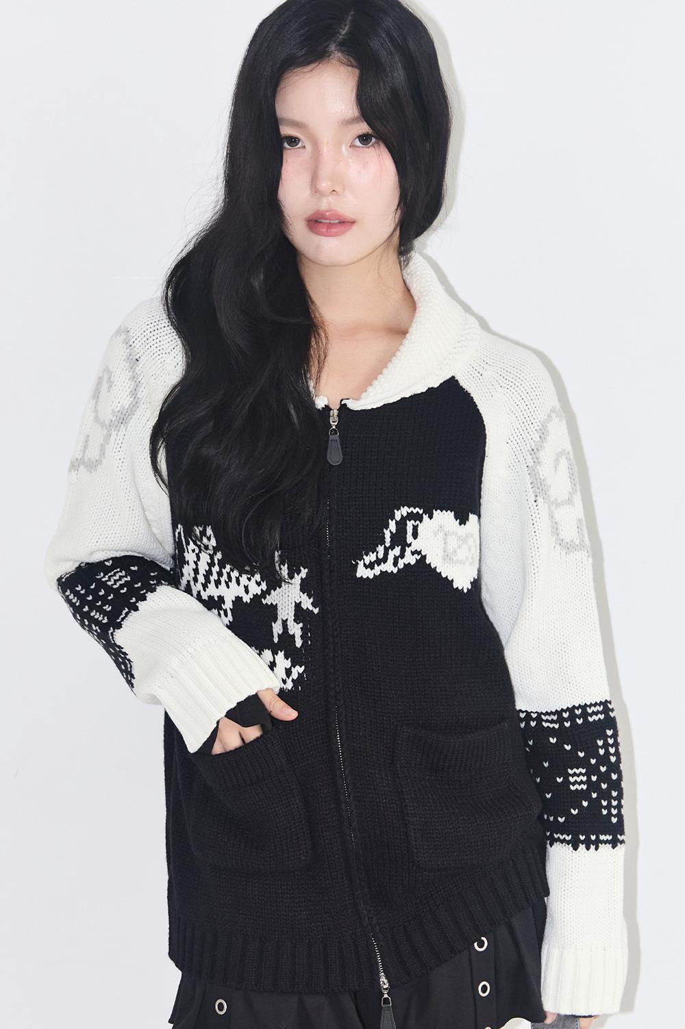 엔젤링 코위찬 니트 집업 블랙