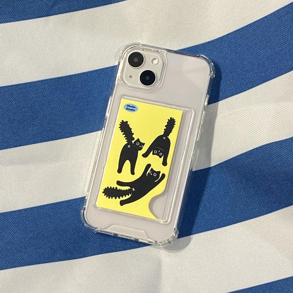 오하호스튜디오 똥꼬냥이(Yellow) 카드포켓 젤하드케이스 아이폰13