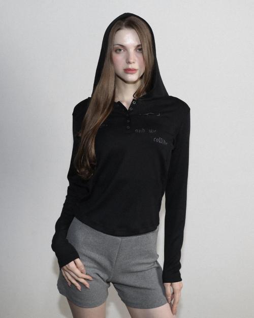 Stars 슬림핏 후드 롱슬리브 블랙